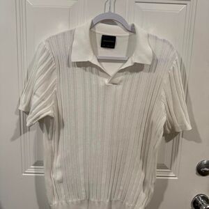 Stitches & Rivets White Knit Polo Shirt Men's Johnny Collar Open Stitch Ribbed